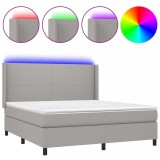 Cumpara ieftin Pat cu arcuri, saltea si LED, gri deschis, 180x200 cm, textil