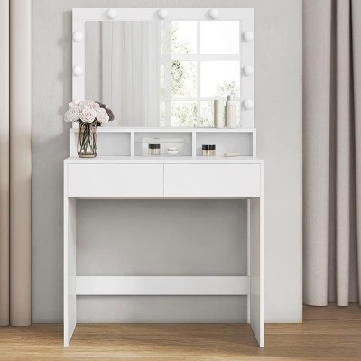 VASAGLE Masa de toaleta cu oglinda, iluminare LED, 2 sertare si 3 compartimente deschise, 80x40x140cm, modern, alb Household NewTrend foto