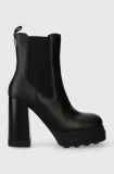 Tommy Jeans ghete chelsea de piele TJW HIGH HEEL CHELSEA femei, culoarea negru, cu toc plat, EN0EN02306