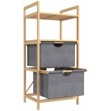 HOMCOM Coș de rufe din bambus corabie de rufe murdare cu 2 saci din țesătură glisantă și rafturi deschise, naturale | Aosom Romania