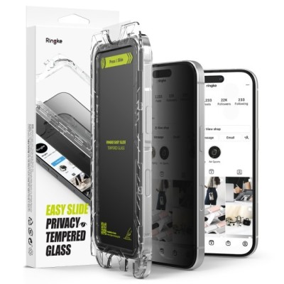 Folie pentru iPhone 16 Plus / iPhone 15 Plus (set 2) - Ringke Easy Slide Tempered Glass - Privacy foto