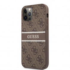 Husa Piele Guess 4G Printed Stripe pentru Apple iPhone 12 Pro Max, Maro GUHCP12L4GDBR