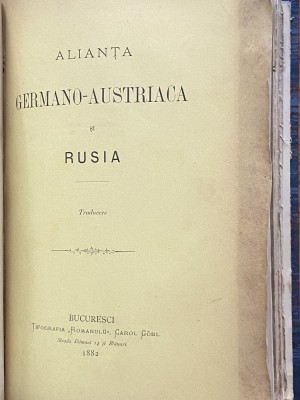 carte veche Alianta Germano Austriaca si Rusia 1882 foto