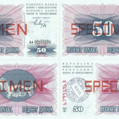 2x 1992 ( 1 VII ) , 50 dinara ( P-12s ) - Bosnia și Herțegovina - stare UNC