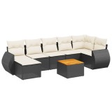 Set mobilier de gradina cu perne, 8 piese, negru, poliratan