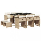 Set mobilier de gradina cu perne, 11 piese, bej, poliratan