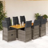 VidaXL Set bistro de grădină cu perne, 9 piese, gri, poliratan
