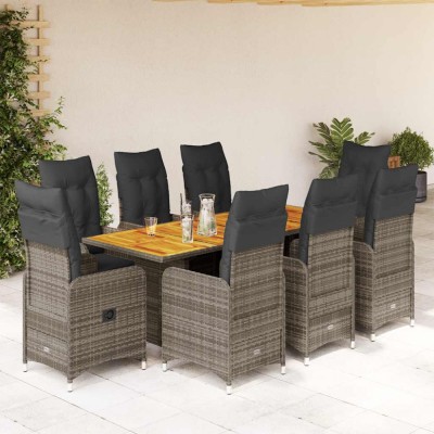 Gossi set bistro de gradina cu perne, 9 piese, gri, poliratan foto