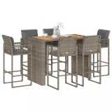 vidaXL Set mobilier bar de grădină cu perne, 7 piese, gri, poliratan
