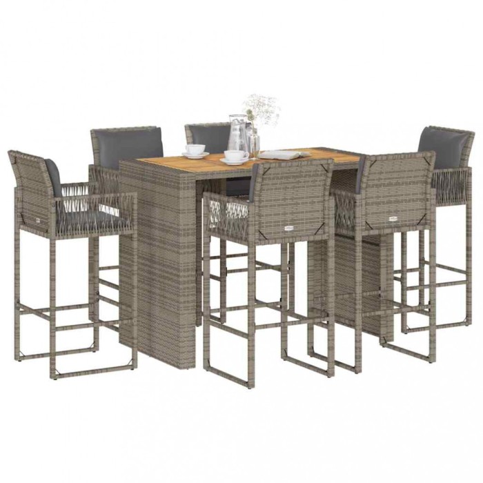 Gossi set mobilier bar de gradina cu perne, 7 piese, gri, poliratan
