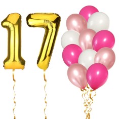 Set 14 Baloane Aniversare 17 Ani, fata, culoare roz/rose gold, Ropet foto