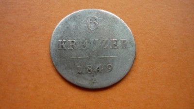 6 KREUZER 1849 A, ARGINT ***** foto