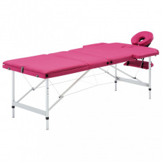 vidaXL Masa de masaj pliabila, 3 zone, roz, aluminiu foto