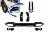 Difuzor cu Grila Aripa Aerisiri Laterale si Ornamente bara fata flapsuri Mercedes A-Class V177 Sedan (2018-2022) Evacuari Negre Performance AutoTuning