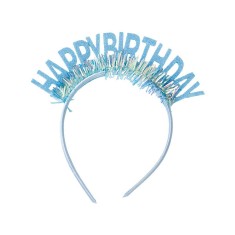 Coronita decorativa pentru petreceri, flippy, tema aniversare, model happy birthday, marime universala, albastru