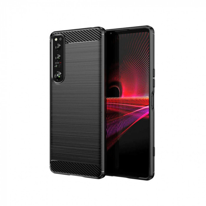 Husa Compatibila cu Sony Xperia 1 IV Techsuit Carbon Silicone Negru