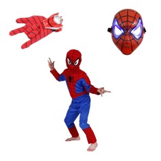 Set costum Spiderman, masca LED si manusa cu lansator, 7-9 ani, 120-130 cm