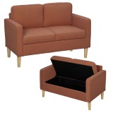 HOMCOM Canapea 2 Locuri cu Spatiu de Depozitare si Picioare Solide de Lemn, pentru Sufragerie, Dormitor, 117 x 63 x 79 cm, Portocaliu | Aosom Romania