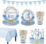 Set de vesela pentru botez Amycute, carton, alb/albastru/galben, 42 piese