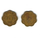 Ceylon 1951 - 10 cents, circulata