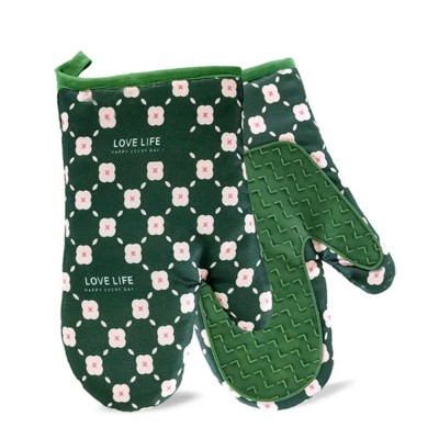 Manusi de copt, rezistenta 330 grade, textil si cauciuc, 26.5x18 cm, 2 bucati, verde foto