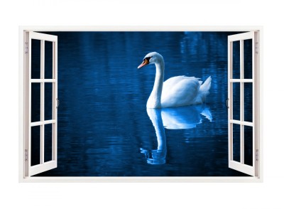 Sticker decorativ, Fereastra 3D, Lebada, 85 cm, 325STK foto