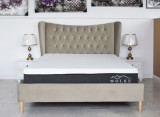 Cumpara ieftin Pat Tapitat Catifea Bej 160x200 cm Lora cu Somiera Inclusa. Pat Dormitor Matrimonial Modern