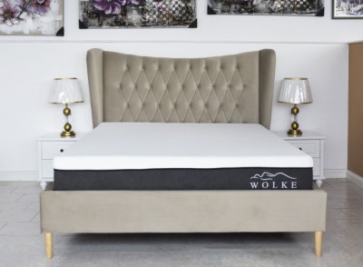 Pat Lora 160x200 cm Tapitat Catifea Bej Somiera Inclusa (cod ML 2302-01) foto