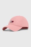 Tommy Jeans șapcă de baseball din bumbac culoarea bej, cu imprimeu, AW0AW15842