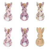 Set 6 carlige din lemn iepurasi colorati cu pompon,5 cm