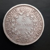 moneda din argint : 5 francs _ Fran?a , 1873 _ 25 gr. , ag 0.900