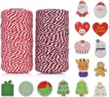 Set de 2 role si 14 carduri pentru cadouri de Craciun OITUGG, bumbac/hartie, multicolor, 200 m x 2 mm