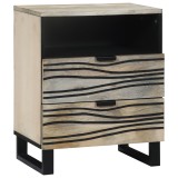 vidaXL Noptieră Alb/Negru 50x33x60cm, Lemn Mango Masiv, 2 Sertare, Stil Modern/Clasic, Montaj Ușor
