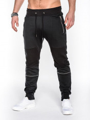 Pantaloni pentru barbati de trening negru fermoare decorative banda jos cu siret bumbac p469 foto