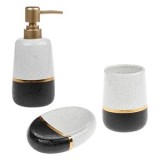 Set Ceramic pentru Baie cu Accente Aurii, 3 piese, CMCLASS