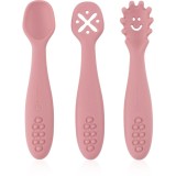 Petite&amp;Mars Take&amp;Match 6m+ linguriță pentru copii Dusty Rose 3 buc
