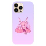 Husa compatibila cu Apple iPhone 15 Plus model Kawaii pink devil, Silicon, TPU, Viceversa, Transparent, Carcasa