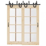 VidaXL Set feronerie pentru ușă glisantă, negru, 183 cm, oțel