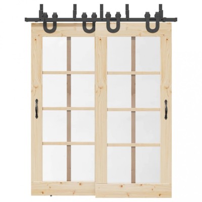 Set feronerie pentru ușă glisantă, negru, 183 cm, oțel foto