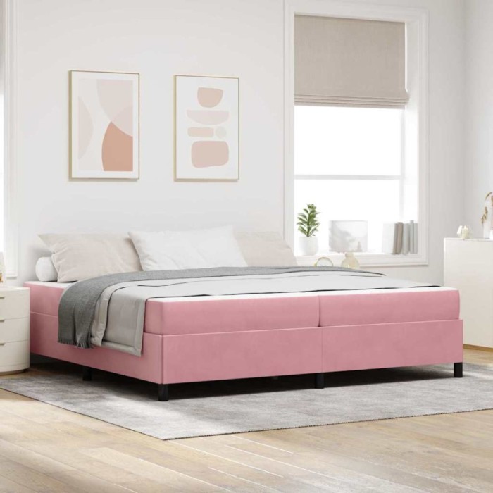 vidaXL Cadru de pat cu saltea Roz și alb 200 x 200 cm Catifea 3399089