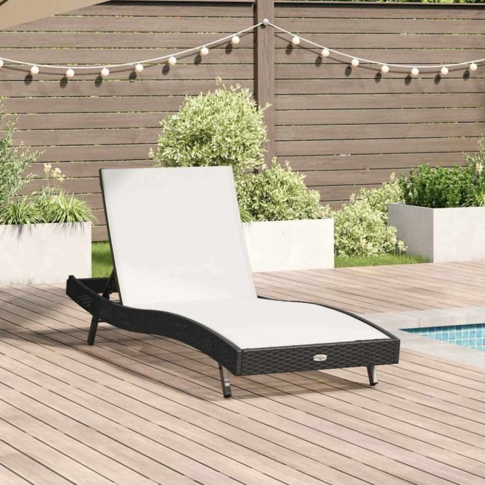 vidaXL Șezlong Negru și Alb 70 x 197 x 82 cm Ratan poli, Metal