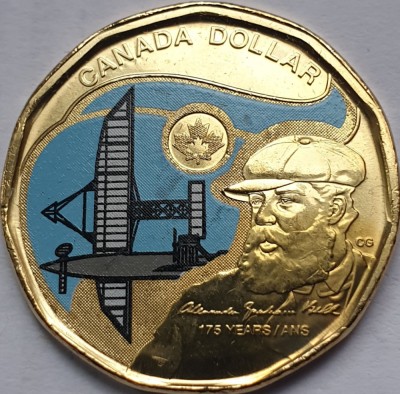 1 Dollar 2022 Canada, Alexander Graham Bell, unc, varianta color foto