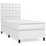 Cumpara ieftin Pat box spring cu saltea, alb, 90x200 cm, piele ecologica
