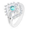 Inel cu brațe &icirc;nguste, zirconiu rotund de culoare aquamarine, zirconii transparente - Marime inel: 49