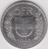 Moneda 5 franci Elvetia 1948 - UNC - EROARE DEOSEBITA