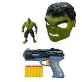 Set masca Hulk cu figurina si pistol cu sageti din burete cu ventuze