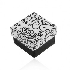 Cutiuță pentru inel, cercei sau pandantiv, &icirc;n culorile alb-negru, model cu spirale