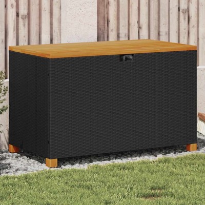 vidaXL Ladă depozitare grădină negru 110x55x63cm lemn acacia poliratan foto
