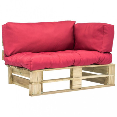 Canapea de grădină din paleți cu perne roșii, lemn de pin foto