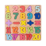 Cumpara ieftin Tabla cu cifre si simboluri pentru copii, puzzle educativ, 25 piese, Montessori, lemn, 20 x 20 cm, multicolor